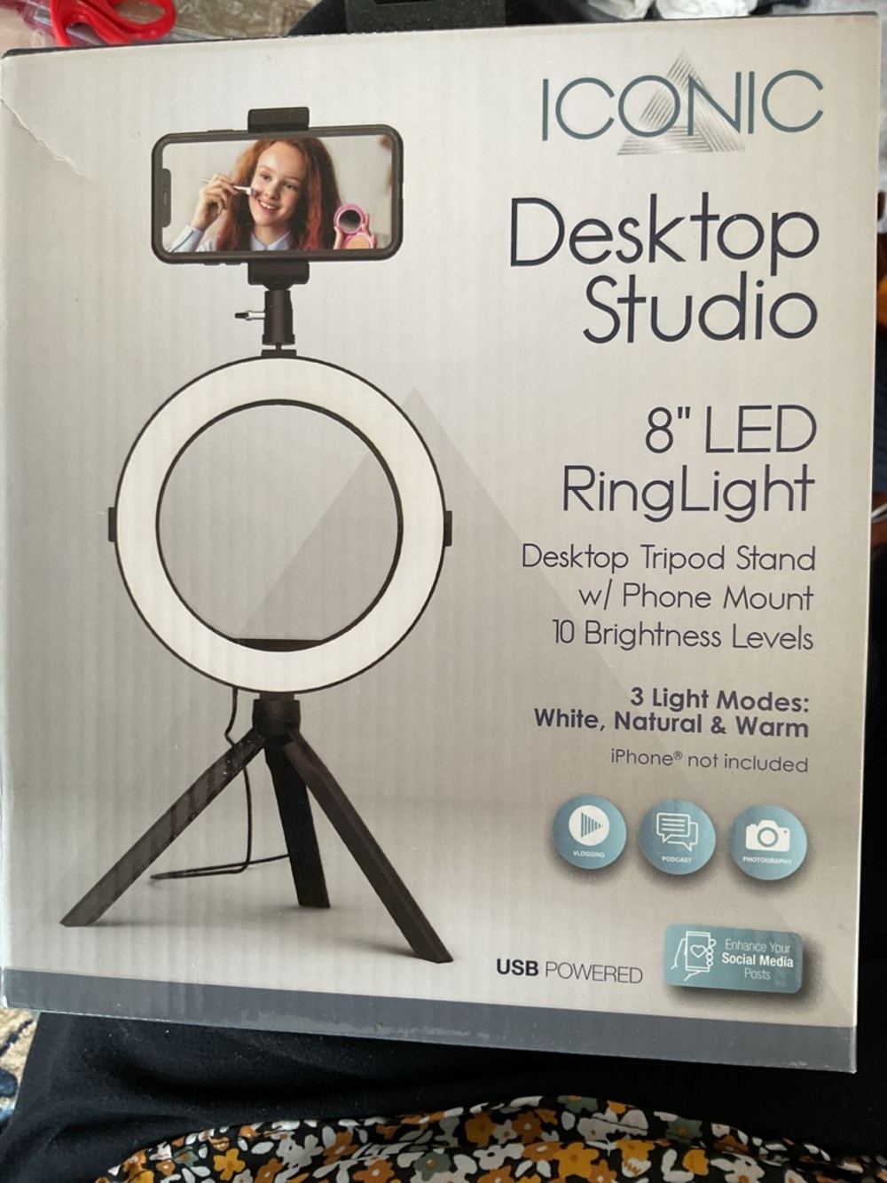 ICONIC 8" LED Ring Light Desktop Studio NEW IN BOX RETAILS $44